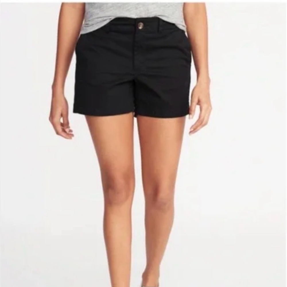 Old Navy Womens Sz 12 5” High Waist Casual Everyday Black Chino Shorts Pockets